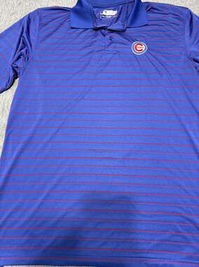 True Fan Chicago Cubs MLB Blue and Red Striped Polo Shirt Men's Large